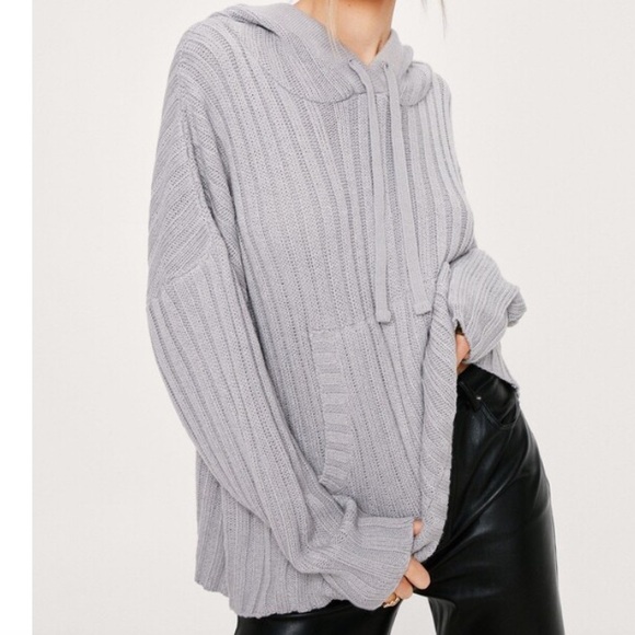 Nasty Gal Tops - Nasty Gal Wide Ribbed Knitted Hooded Jumper